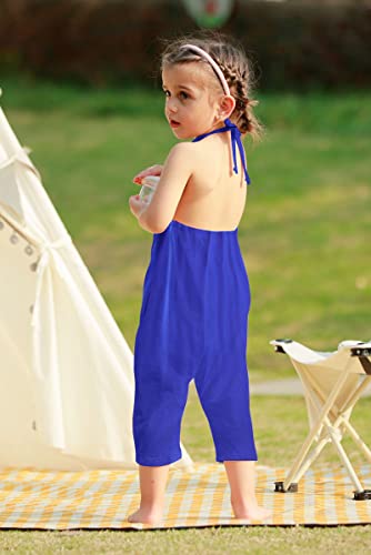 Raisevern Toddler Rompers For Girls Baby Jumpsuits Blue Kid Girl Clothes Jumpers Sleeveless Halter Overalls With Pocket Travel Party Outfit Size 1T 2T #TOP5