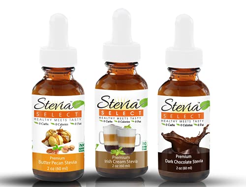Stevia Drops Irish Cream, Dark Chocolate, & Butter Pecan Stevia Select Keto Coffee Sugar-Free Stevia Flavors Bundle (3) Pack #TOP13