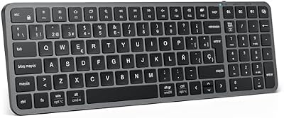 iClever BK20 Teclado Bluetooth, Teclado Inalámbrico QWERTY Español con Numérico, Multi-Dispositivo Recargable y Conexión Estable de Tamaño Compacto para MacBook, Portátil, iPad, Tablet, Win