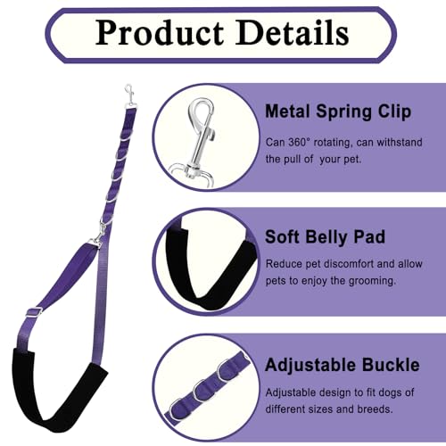 SYOOY Dog Grooming Belly Strap Dog Grooming Loops Extension Pet Bathing Restraint Leash No Sit Haunch Holder Dog Grooming Table Arm Accessories for Small Medium Dog Hair Cutting Washing (Purple)