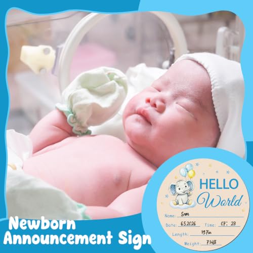 Image of Wooden Baby Monthly Milestone Cards Double Sided Baby Birth Sign Elephant | Hello World Milestone Sign Discs Pregnancy Baby Shower Gifts for Newborn Photo Props