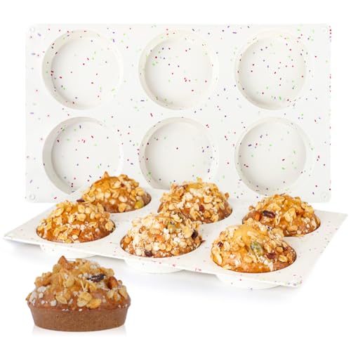 CAKETIME Muffin Top Pan, Silicone Egg Molds for Breakfast Sandwiches 3 Inch Round Baking Pan for Oven English Muffins, Whoopie Pies, Corn Bread, Bites, Tarts 2 Pack Confetti