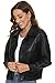 Fahsyee Women Faux Leather Blazer, Moto Biker Short Shirts Loose Fit Shacket with Long Sleeves Button Casual Jacket Black Plus Size S