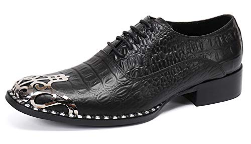 Mens Western Round Toe Leather Lace Up Dress Shoes Fashion Casual Metal Tip Oxford Black 11 #TOP28