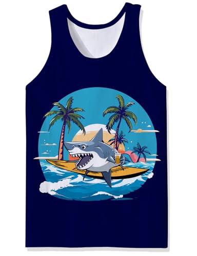 Adovigo Mens Cotton Tank Top Shark Coconut Tree Circle Youth