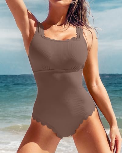 Image of Charmo Womens Scalloped One Piece Swimsuits Modest Bathing Suits