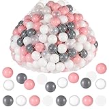 Sratte 500 Pcs 40mm Balls Bulk Pool Playpen Balls Plastic Balls Ocean Balls for Toddlers Baby Kids Pit Play Tent Baby Playhouse Pool Birthday Party Decor(Pink, Gray, White, Clear)