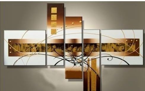 100% Hand Painted Abstract Landscape Golden White Lines Point Artwork Home Wall Decor Art Oil Paintings on Canvas with Stretched Wood Frame Large Oversized