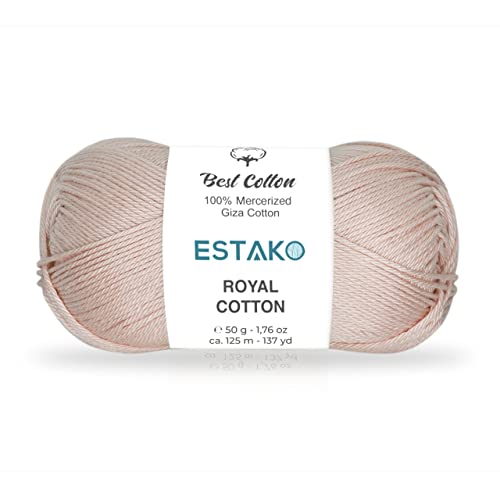 Image of Estako Royal Cotton, 100% Mercerized Giza Cotton Yarn, Soft, Super Fino 1 for Crochet and Knitting 1.76 Oz (50g) / 137 Yrds (125m) (5097 - Nude)