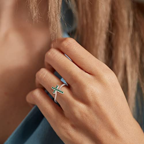 Starchenie 925 Sterling Silver Cross Ring May Birthstone Emerald Jewelry For Women Size 7 #TOP1