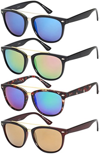 Classic Horned Rim Double Bridge Frames W/Color Mirror Lens 541040P-REV3