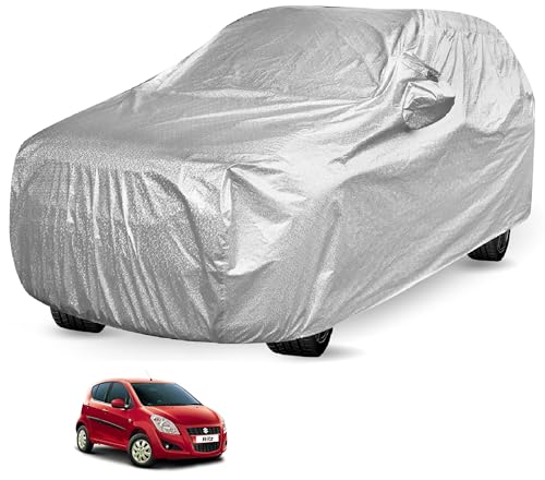 Image of Auto Hub Waterproof Car Cover Compatible with Maruti Ritz with Mirror Pockets, Soft Cotton Lining, Ritz Car Cover Waterproof, Metallic Silver