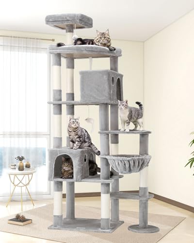 Globlazer Kratzbaum XXL für Große Katzen, Katzenbaum Groß hoch 213 cm mit 2 Katzenhaus, 55 * 45CM Plattform, Sitzstangen, Korb, Luxus Katzenturm...