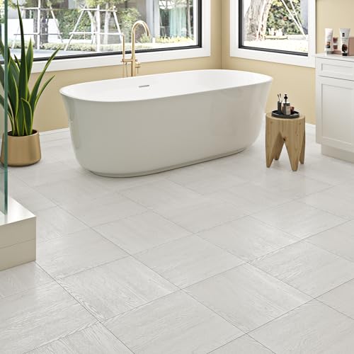 Livelynine PVC Bodenbelag Selbstklebend Holzoptik Weiß Vinylboden Selbstklebend Fliesenoptik 30x30CM 32-Fliesen Selbstklebende Fliesen Boden Küche Klebefliesen Boden Badezimmer Hell Laminatboden Flur