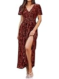 Simplee Women's Burnout Velvet Fall Maxi Dress Flutter Sleeve Empire Waist Vintage Formal Party Dresses (Rust M)