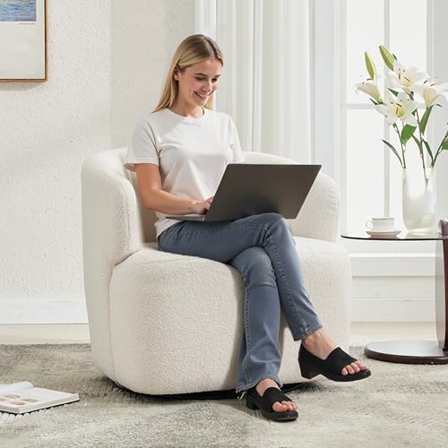 Sillón giratorio boucle beige crema miniatura 4