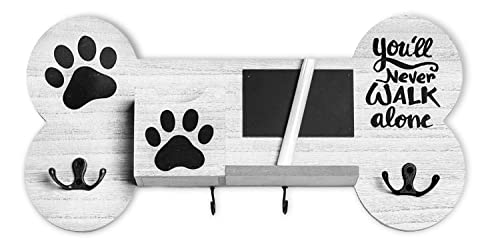 Miniatura 2 de Emotiset Perchero Organizador Para Ordenar Correas Y Accesorios De Perros Y Mascotas De Madera. Personalizable Con Pizarra. Color Blanco Vintage.
