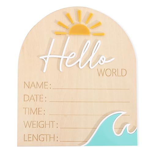 Sun Wave Hello World Wooden Board - Summer Newborn Birth