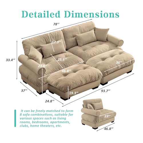Image of SoarFlash Modern Sofa Couches for Living Room, Small Sectional Sofa Set with Reversible Chaise, Sleeper Sofas and Modular Couch Function, Suitable for Small Spaces in Apartment, Brown