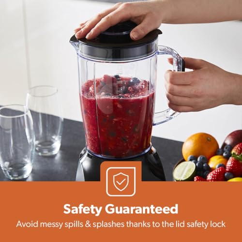 GEEPAS 2-in-1 Food Jug Blender | 1.8L Juice Jar & 60G Mini Coffee Spice Mill | 6-Leaf Stainless-Steel Blades 3 Speed & Pulse Smoothie Maker Turbo Button for Ice Crushing Overheat Protection 600W Black