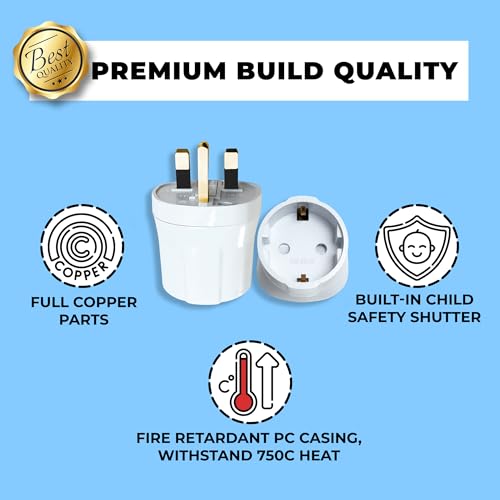 Double Dragon EU to UK Plug Adapter | European 2-Pin to UK 3-Pin Travel Adapter | Schuko & Europlug from France, Germany, Spain, Italy to UK Socket | BS8546 Certified, 13A Fused – White (1 Pack)