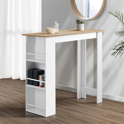 Oikiture Dining Table Wooden Bar Table with Storage 102 x 50 x 103.5cm