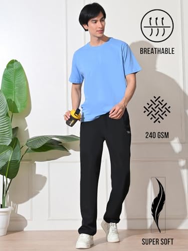 Image of FITINC Men's All-Season Relaxed Fit Track Pants | Stretchable Gym Lower with 2 Deep Zipper Pockets | Quick-Dry Athletic Joggers for Running, Workout & Yoga