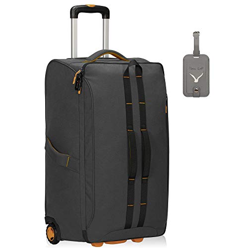Hynes Eagle Carry on Luggage Rolling Wheeled Duffel Bag Softside Luggage Checked Suitcase 26 inch,64L,Grey