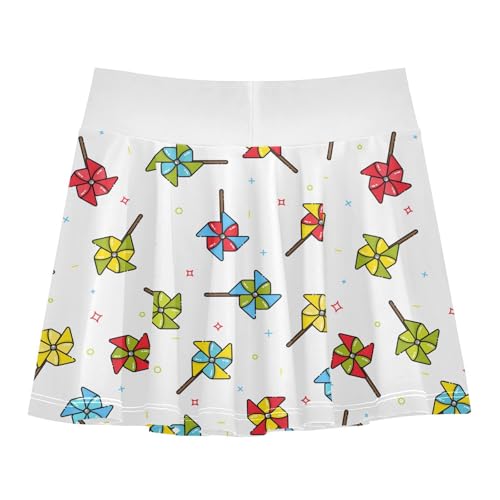 Girls Skorts High Waist Athletic Skirts with Shorts Colorful Windmills Stretchy Teens Performance Tennis3