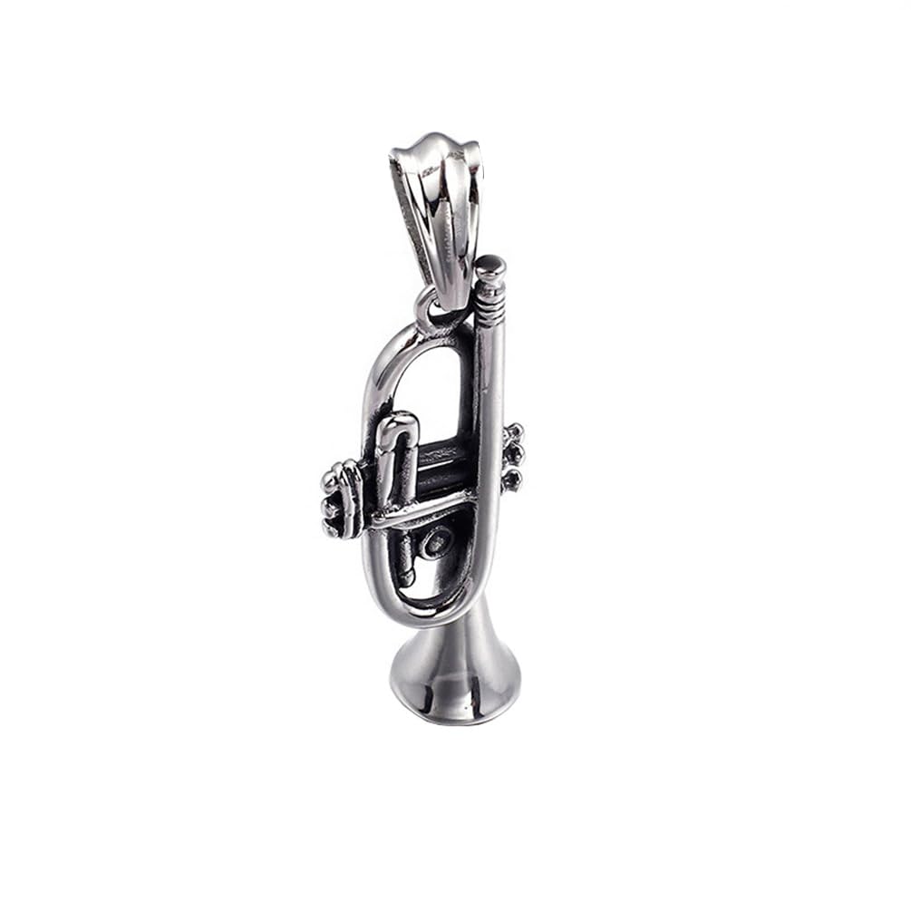 PAMTIER Unisex Stainless Steel Vintage Style Brass Musical Instruments Trumpet Pendant Punk Necklace