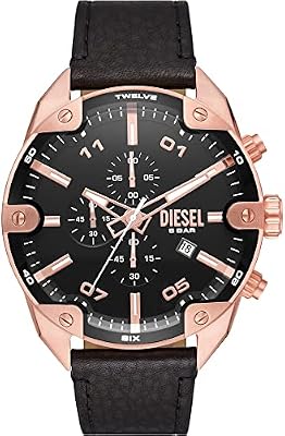 Diesel Analógico DZ4607, Negro y tono oro rosa, 49MM