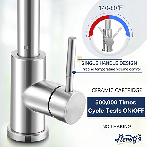 Kitchen Faucets With Pull Down Sprayer Brushed Nickel, Herogo 2.0 Upgraded Commercial Stainless Steel Single Handle Pull Out Spring Sink Faucets With Deck Plate For Utility Farmhouse Laundry Rv Wet #TOP5
