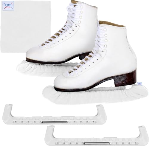 CRS Cross Ice Skate Guards, Soakers and Towel Gift Set. Essential Ice Skating Hard Guard and Soft Skate Blade Cover Accessories for Figure Skating or Hockey (Waltz White, Large) by CRS Cross - Used condition - CA$38.73