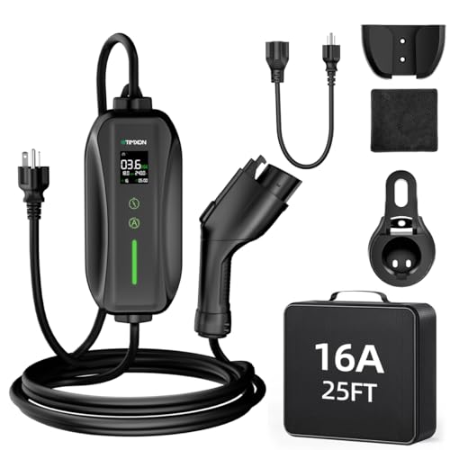 12/16A Level 1&2 EV Charger, Portable J1772 Electric Car Charger, ETL Certified, Electric Vehicle Charging Station with 25FT Cord,120V/240V NEMA 6-20P Plug & 120V 5-15P Adapter for All J1772 EV Cars