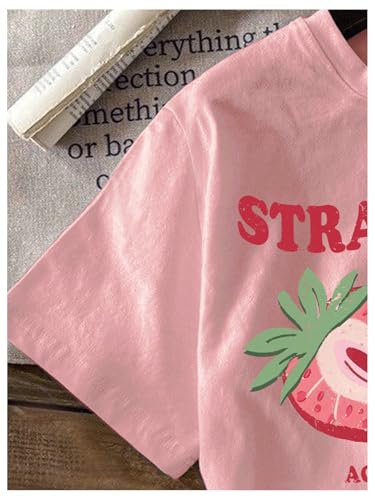 Image of SweatyRocks Girl's 2 Piece Outfits Strawberry Graphic Short Sleeve Tee and Shorts Set Sweatsuit