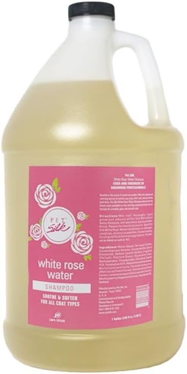 Pet Silk White Rose Water Shampoo, Ultra-Gentle Shampoo that Cleanses, Revitalizes and Moisturizes The Coat, Rose Water Scent Helps Calm and Reduce Bath Time Anxiety, Infused with Jojoba Oil (1 GAL)