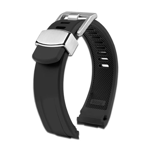 交換用 シリコンバンド セイコー プロスペックス SSC813P1 SSC909P1 と互換性のある 22mm 樹脂 ベルト シリコン 腕時計バンドアクセサリー ブラック(シルバーバックル)ステンレスループ