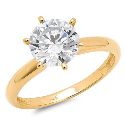 1.0 ct Brilliant Round Cut Solitaire Genuine Moissanite Flawless Ideal VVS1 D 6-Prong Engagement Wedding Bridal Promise Anniversary Ring in Solid 14k yellow Gold for Women, Size 6
