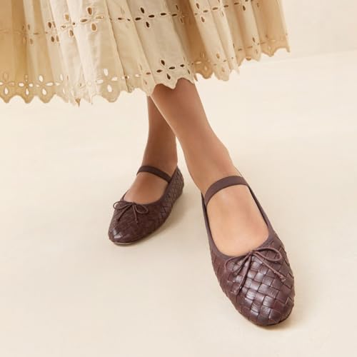 Womens Woven Ballet Flats with Bow Round Toe Slip on Mary Jane Flats Ladies Fashion Elastic Strap Ballerina Shoes3