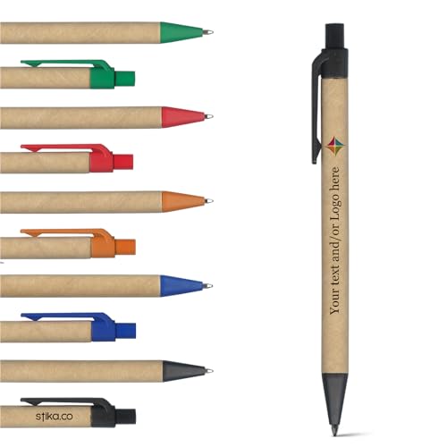 Paquete de 40 bolígrafos reciclados ecológicos de color negro, bolígrafos promocionales personalizables con bolsas de terciopelo negro opcionales, bolígrafos personalizados ideales para escuelas
