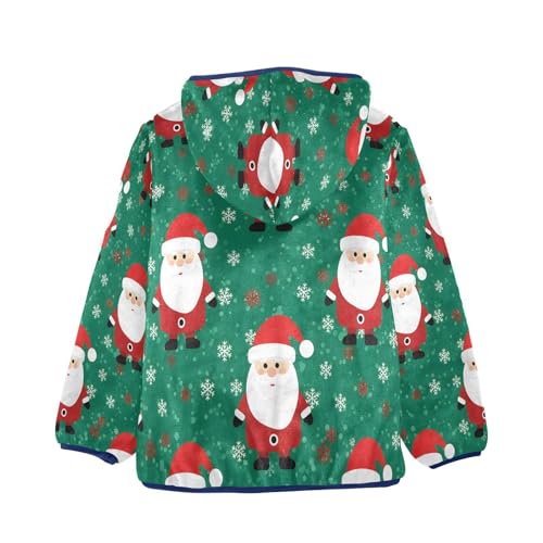Santa Claus on Green Background Toddler Fleece Jacket Girl Boys Hooded Fleece Jacket Coat Warm Outwear Zip-up 3-10T2