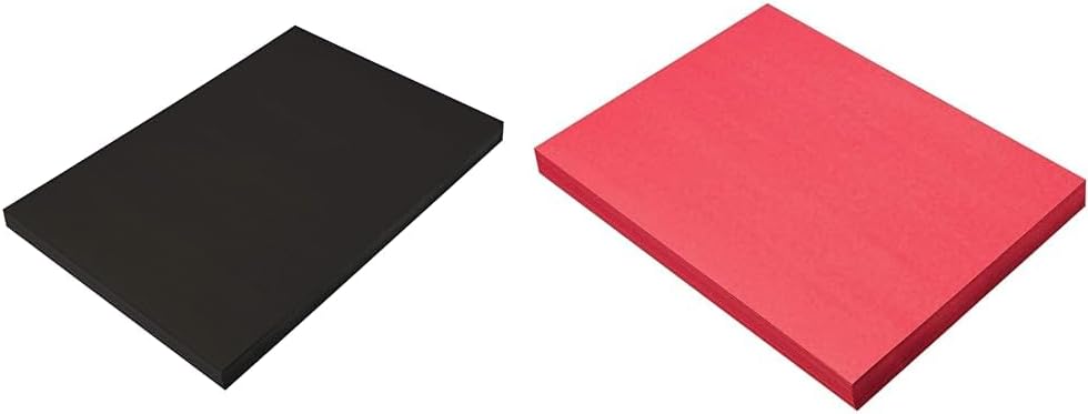 Prang Construction Paper, Black, 12" x 18", 100 Sheets and Holiday Red, 9" x 12", 100 Sheets