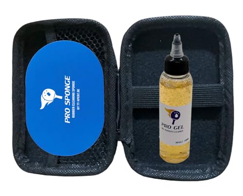 PRO LINE - PRO Gel, Belagpflege Next Level. Tischtennis Belagreiniger mit Tiefenreinigung für mehr Grip. Reinigungsset zum Auffrischen der Beläge, (Set Deluxe 100ml + Case + Schwamm)