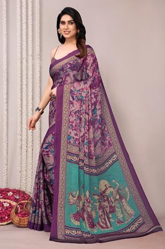 Image of MIRCHI FASHION Women Saree Ethnic Motif Print Chiffon | Breathable Lightweight Plain Weave Sari for Office and Daily Use (Available in 20 Designs)