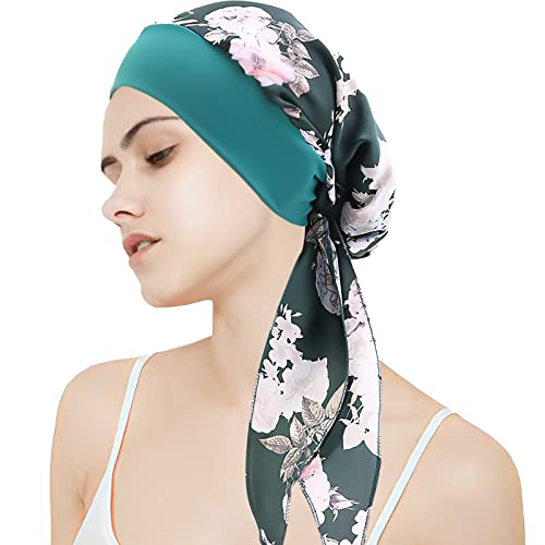 WUERKIYA Pañuelo para La Cabeza Mujer, Tocado para Quimio, Conjunto Preatado Plisado, Gorro   Flor Verde