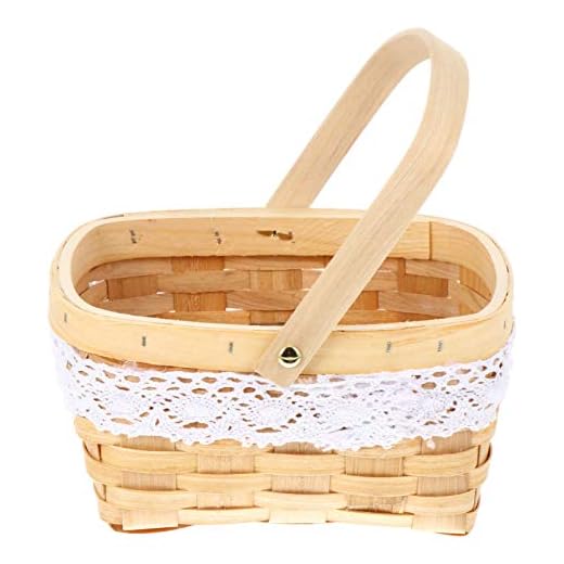 BESTonZON Handgewebt Aufbewahrungskorb Rechteck Blumenarrangement Korb Osterkorb Picknickkorb Hochzeit Mädchen Korb mit Griff für Valentinstag