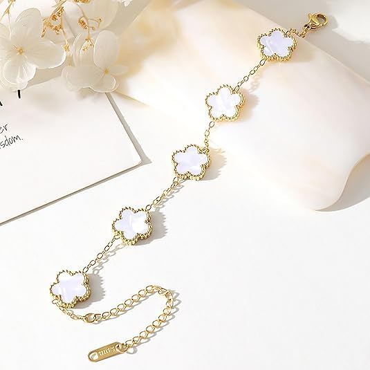 Women's 18K Gold-Plated Lucky Clover Flower Stackable Bracelet 2-Piece Set with Cubic Zirconia Gold Bracelet Fashionable Gift for Christmas, Valentine's Day and Birthday - Image 8