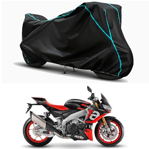 Image of Waterproof Bike Body Cover Compatible for | Aprilia Tuono 660 STD | Taffeta Fabric, Sky Piping Design, Bottom Elastic Fit | Dustproof, Sun UV & Rain Protection for All Weather.