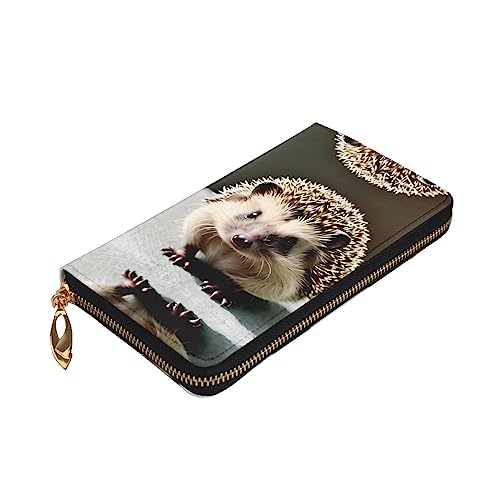 Leather Wallet 7.48 x 4.13 in - Stylish and Durable Wallet for Women with Multiple Compartments and Zipper Design Cute hedgehog Pattern3