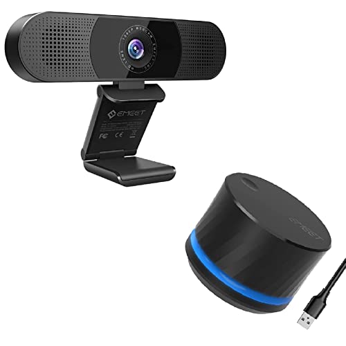 EMEET 3 in 1 1080P Webcam&USB Volume Control Knob One-Click Mute Function C980 Pro Webcam with Microphone, 2 Speakers & 4 Built-in Omnidirectional Microphones Arrays, Noise Reduction, Plug & Play